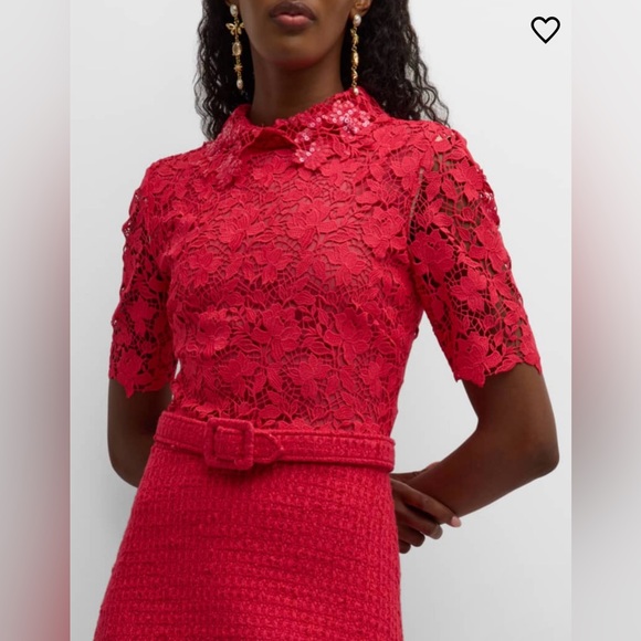 Oscar de la Renta NWT Short-Sleeve Gardenia Guipure And Tweed Midi Dress - Picture 6 of 13